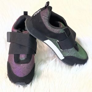 Juicy Couture Metallic Black/Purple/Green Velcro Trainers women’s size 6